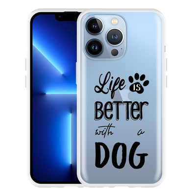 Cazy Hoesje geschikt voor iPhone 13 Pro - Life Is Better With a Dog Zwart