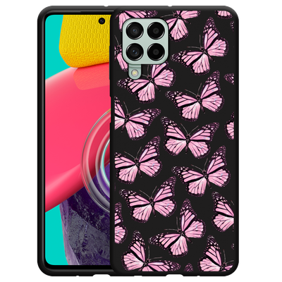 Cazy Hoesje Zwart geschikt voor Samsung Galaxy M53 - Roze Vlinders