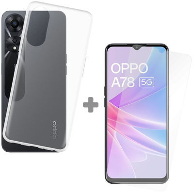 Cazy Soft TPU Hoesje + Tempered Glass Protector geschikt voor Oppo A78 5G - Transparant