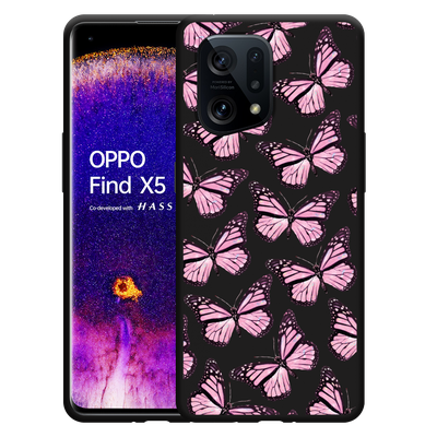 Cazy Hoesje Zwart geschikt voor Oppo Find X5 - Roze Vlinders