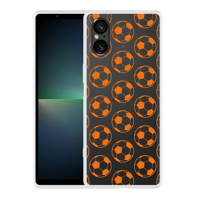 Cazy Hoesje geschikt voor Sony Xperia 5 V Orange Soccer Balls