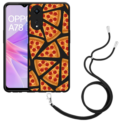 Cazy Hoesje met koord Zwart geschikt voor Oppo A78 5G Pizza Party