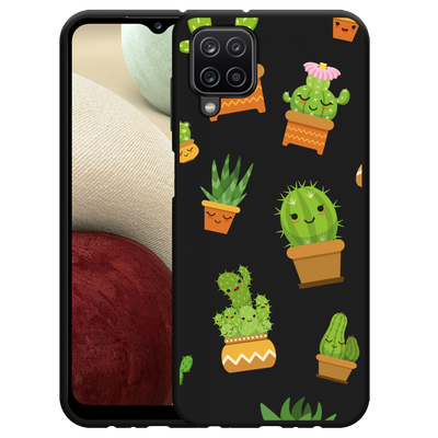 Cazy Hoesje Zwart geschikt voor Samsung Galaxy A12 - Happy Cactus