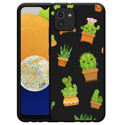 Cazy Hoesje Zwart geschikt voor Samsung Galaxy A03 - Happy Cactus