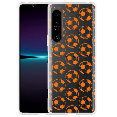 Cazy Hoesje geschikt voor Sony Xperia 1 IV - Orange Soccer Balls