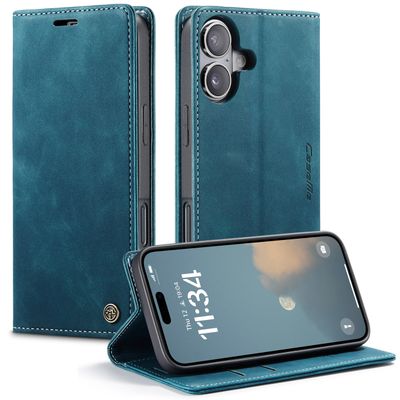 Caseme Hoesje geschikt voor iPhone 16 - Retro Wallet Case - Blauw