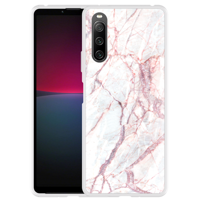 Cazy Hoesje geschikt voor Sony Xperia 10 IV - White Pink Marble