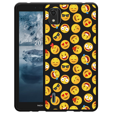 Cazy Hoesje Zwart geschikt voor Nokia C2 2nd Edition - Emoji