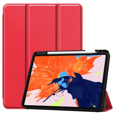 Cazy Hoes geschikt voor iPad Pro 12.9 2020 (4th Gen) - TriFold Tablet Smart Cover met Penhouder - Rood