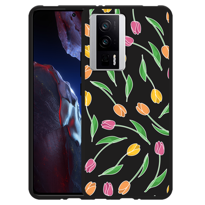 Cazy Hoesje Zwart geschikt voor Poco F5 Pro Tulpen