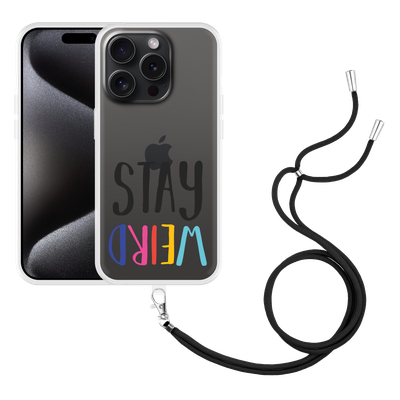 Cazy Hoesje met koord geschikt voor iPhone 15 Pro Stay Weird