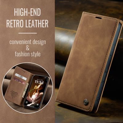 Caseme Hoesje geschikt voor iPhone 16 - Retro Wallet Case - Bruin