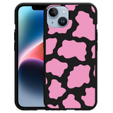 Hoesje Zwart geschikt voor iPhone 14 - Roze Koeienvlekken