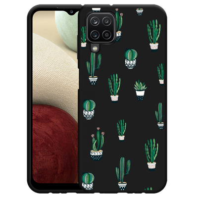 Cazy Hoesje Zwart geschikt voor Samsung Galaxy A12 - Green Cactus