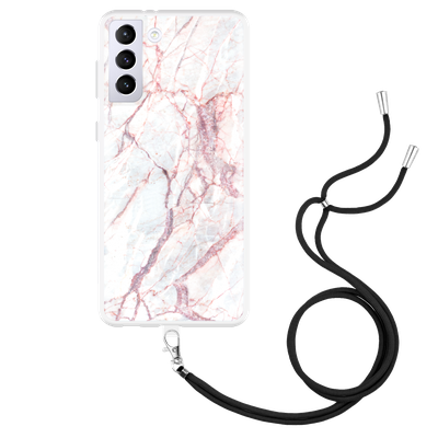 Cazy Hoesje met Koord geschikt voor Samsung Galaxy S21 Plus - White Pink Marble