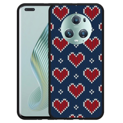 Cazy Hoesje Zwart geschikt voor Honor Magic5 Pro Gebreide Hartjes