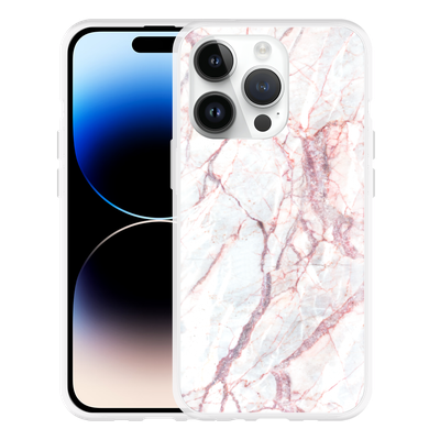 Cazy Hoesje geschikt voor iPhone 14 Pro - White Pink Marble