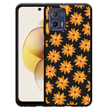 Hoesje Zwart geschikt voor Motorola Moto G73 Oranje Bloemen