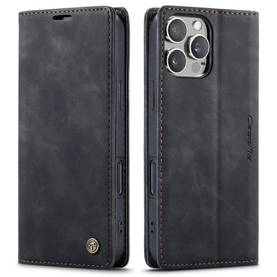 Caseme Hoesje geschikt voor iPhone 16 Pro Max - Retro Wallet Case - Zwart