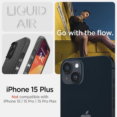 Spigen Liquid Air geschikt voor Apple iPhone 15 Plus Telefoonhoesje - Zwart