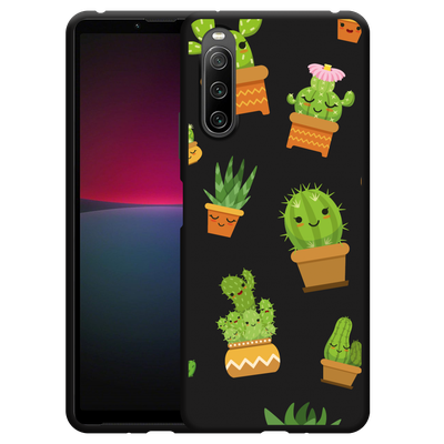 Cazy Hoesje Zwart geschikt voor Sony Xperia 10 IV - Happy Cactus