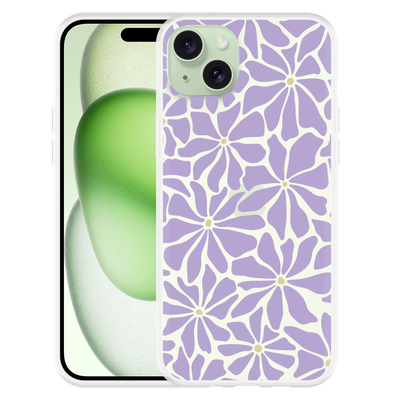 Cazy Hoesje geschikt voor iPhone 15 Plus Abstracte Paarse Bloemen