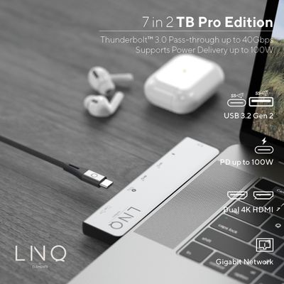 LINQ Connects 7-in-2 Pro USB-C Macbook Multiport TB Hub - Grijs
