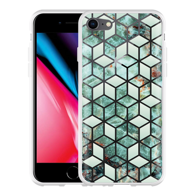 Cazy Hoesje geschikt voor iPhone 8 - Groen Hexagon Marmer