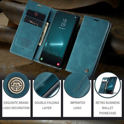 Samsung Galaxy S22+ Hoesje - CASEME Retro Telefoonhoesje met Portemonnee - Blauw