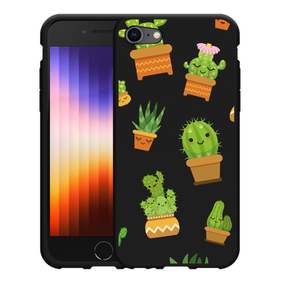 Cazy Hoesje Zwart geschikt voor iPhone SE 2022 - Happy Cactus