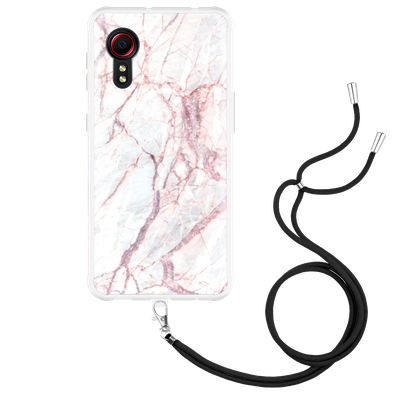 Cazy Hoesje met Koord geschikt voor Samsung Galaxy Xcover 5 - White Pink Marble