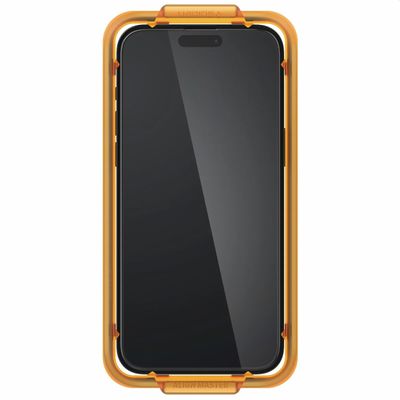 Spigen Screenprotector geschikt voor iPhone 15 Plus - Full Cover Glas met Montageframe 2 stuks - Zwart