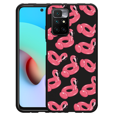 Cazy Hoesje Zwart geschikt voor Xiaomi Redmi 10 2022 - Inflatable Flamingos