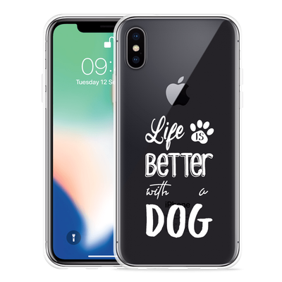 Cazy Hoesje geschikt voor iPhone X - Life Is Better With a Dog Wit