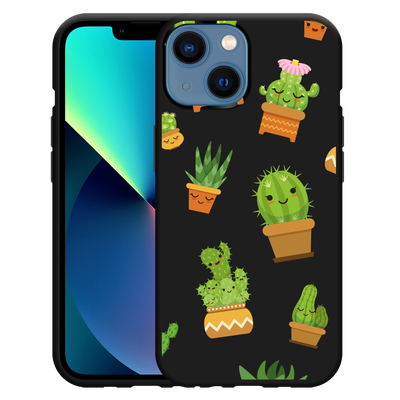 Cazy Hoesje Zwart geschikt voor iPhone 13 Mini - Happy Cactus