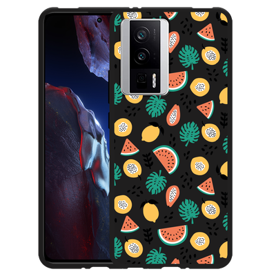 Cazy Hoesje Zwart geschikt voor Poco F5 Pro Tropical Fruit