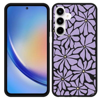 Cazy Hoesje Zwart geschikt voor Samsung Galaxy A35 Abstracte Paarse Bloemen