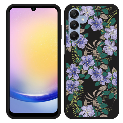 Cazy Hoesje Zwart geschikt voor Samsung Galaxy A25 Purple Flowers