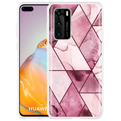 Cazy Hoesje geschikt voor Huawei P40 - Roze Marmer Mix