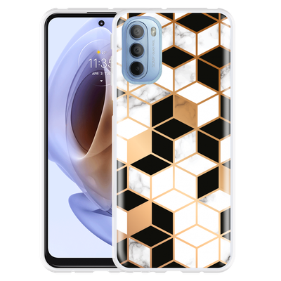 Cazy Hoesje geschikt voor Motorola Moto G41 - Black White Marble