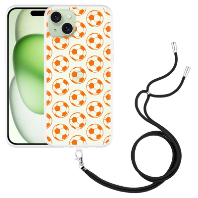 Cazy Hoesje met koord geschikt voor iPhone 15 Plus Orange Soccer Balls