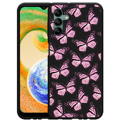 Cazy Hoesje Zwart geschikt voor Samsung Galaxy A04s - Roze Vlinders