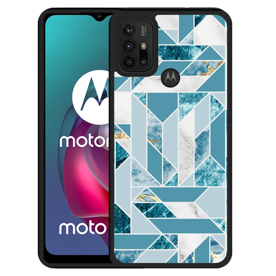Cazy Hardcase hoesje geschikt voor Motorola Moto G10 - Blauw Marmer Patroon