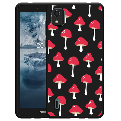 Cazy Hoesje Zwart geschikt voor Nokia C2 2nd Edition - Paddenstoelen