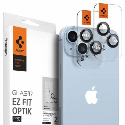 Spigen OPTIK.TR EZ.FIT Cameralens geschikt voor iPhone 14 / 14 Plus / 15 Plus Tempered Glass- 2 pack