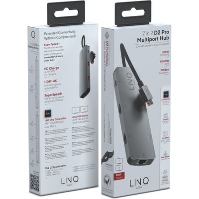 LINQ Connects 7-in-2 D2 Pro MST USB-C Multiport Hub + 2M USB-C PD Kabel