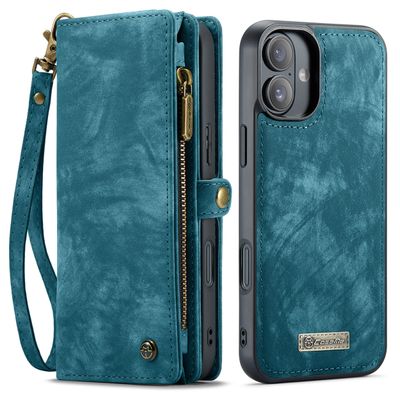 Caseme Hoesje geschikt voor iPhone 16  - Luxe Leren Portemonnee Hoesje - Blauw