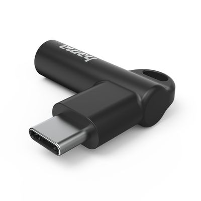 Aux-adapter USB-C-3.5mm jack aansluiting, 90 hoekstekker, zwart