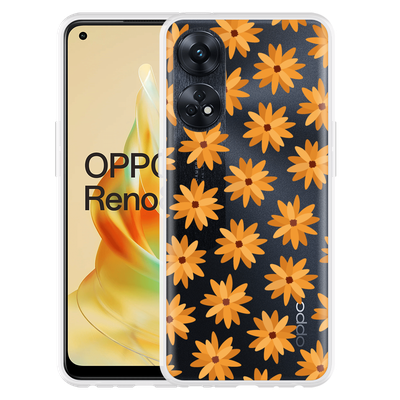 Cazy Hoesje geschikt voor Oppo Reno8 T 4G Oranje Bloemen