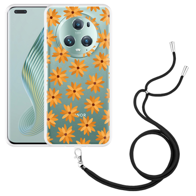 Cazy Hoesje met koord geschikt voor Honor Magic5 Pro Oranje Bloemen